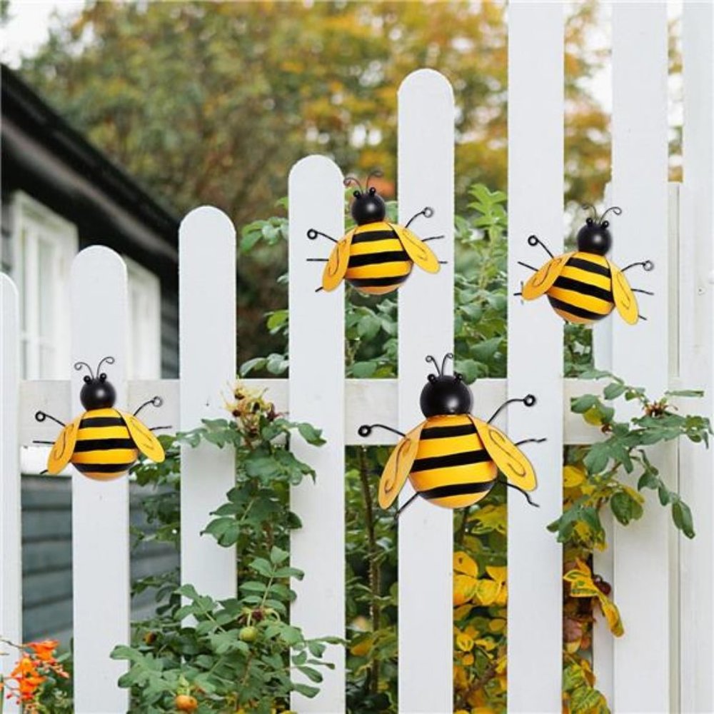 4 Pack Metal Bee Wall Art Sculptures Garden Decorations, Hanging Bee Wall Decor - Picture 3 of 8